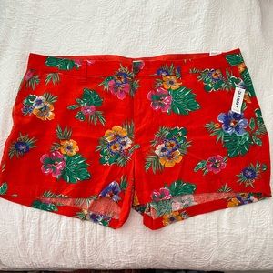 Old Navy Red Tropical Print Linen Shorts